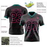 Custom Black Teal-Pink Authentic Abstract Shattered Paint Splatter Football Jersey