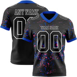Custom Black Thunder Blue Pink-White Authentic Abstract Shattered Paint Splatter Football Jersey
