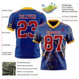 Custom Royal Red Gold-White Authentic Abstract Shattered Paint Splatter Football Jersey