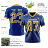 Custom Royal Old Gold Powder Blue-White Authentic Abstract Shattered Paint Splatter Football Jersey