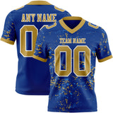 Custom Royal Old Gold Powder Blue-White Authentic Abstract Shattered Paint Splatter Football Jersey