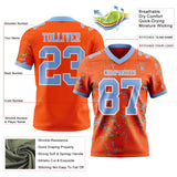 Custom Orange Light Blue Grass Green-White Authentic Abstract Shattered Paint Splatter Football Jersey