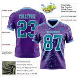 Custom Purple Teal Light Blue-White Authentic Abstract Shattered Paint Splatter Football Jersey