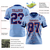 Custom Light Blue Royal-Orange Authentic Abstract Shattered Paint Splatter Football Jersey