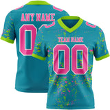Custom Teal Pink Neon Green-White Authentic Abstract Shattered Paint Splatter Football Jersey