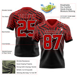 Custom Red Black-White Authentic Abstract Geometric Lines Gradient Football Jersey