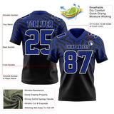 Custom Royal Black-White Authentic Abstract Geometric Lines Gradient Football Jersey