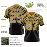 Custom Old Gold Black-White Authentic Abstract Geometric Lines Gradient Football Jersey