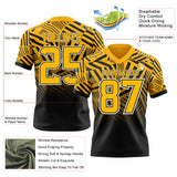 Custom Gold Black-White Authentic Abstract Geometric Lines Gradient Football Jersey