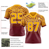 Custom Gold Burgundy-White Authentic Abstract Geometric Lines Gradient Football Jersey