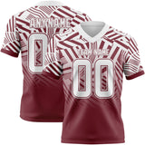 Custom White-Burgundy Authentic Abstract Geometric Lines Gradient Football Jersey
