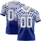 Custom White-Royal Authentic Abstract Geometric Lines Gradient Football Jersey