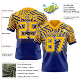 Custom Gold Royal-White Authentic Abstract Geometric Lines Gradient Football Jersey