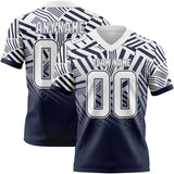 Custom White-Navy Authentic Abstract Geometric Lines Gradient Football Jersey