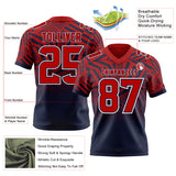 Custom Red Navy-White Authentic Abstract Geometric Lines Gradient Football Jersey
