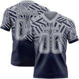Custom Gray Navy-White Authentic Abstract Geometric Lines Gradient Football Jersey