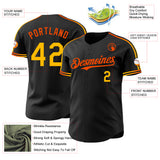 Custom Black Gold-Orange Raglan Line Gradient Stripe Authentic Baseball Jersey