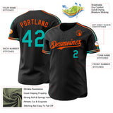 Custom Black Aqua-Orange Raglan Line Gradient Stripe Authentic Baseball Jersey