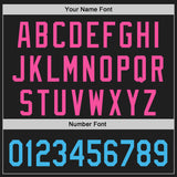 Custom Black Sky Blue-Pink Raglan Line Gradient Stripe Authentic Baseball Jersey