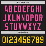 Custom Black Yellow-Pink Raglan Line Gradient Stripe Authentic Baseball Jersey