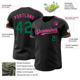Custom Black Kelly Green-Pink Raglan Line Gradient Stripe Authentic Baseball Jersey