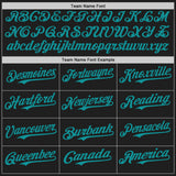 Custom Black Neon Pink-Teal Raglan Line Gradient Stripe Authentic Baseball Jersey