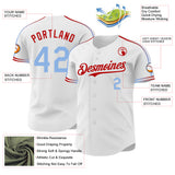 Custom White Light Blue-Red Raglan Line Gradient Stripe Authentic Baseball Jersey