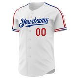 Custom White Red-Royal Raglan Line Gradient Stripe Authentic Baseball Jersey