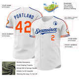 Custom White Orange-Royal Raglan Line Gradient Stripe Authentic Baseball Jersey