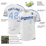 Custom White Light Blue-Royal Raglan Line Gradient Stripe Authentic Baseball Jersey