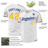 Custom White Gold-Royal Raglan Line Gradient Stripe Authentic Baseball Jersey