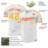 Custom White Gold-Orange Raglan Line Gradient Stripe Authentic Baseball Jersey