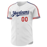 Custom White Red-Navy Raglan Line Gradient Stripe Authentic Baseball Jersey