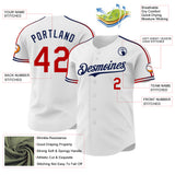 Custom White Red-Navy Raglan Line Gradient Stripe Authentic Baseball Jersey