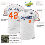 Custom White Orange-Navy Raglan Line Gradient Stripe Authentic Baseball Jersey
