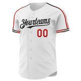 Custom White Red-Black Raglan Line Gradient Stripe Authentic Baseball Jersey