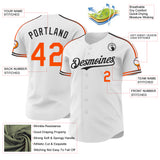 Custom White Orange-Black Raglan Line Gradient Stripe Authentic Baseball Jersey