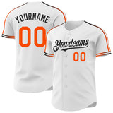 Custom White Orange-Black Raglan Line Gradient Stripe Authentic Baseball Jersey