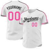 Custom White Pink-Black Raglan Line Gradient Stripe Authentic Baseball Jersey