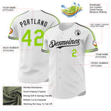 Custom White Neon Green-Black Raglan Line Gradient Stripe Authentic Baseball Jersey