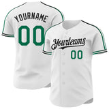 Custom White Kelly Green-Black Raglan Line Gradient Stripe Authentic Baseball Jersey