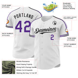 Custom White Purple-Black Raglan Line Gradient Stripe Authentic Baseball Jersey
