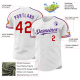 Custom White Red-Purple Raglan Line Gradient Stripe Authentic Baseball Jersey