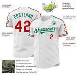 Custom White Red-Kelly Green Raglan Line Gradient Stripe Authentic Baseball Jersey