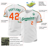 Custom White Orange-Kelly Green Raglan Line Gradient Stripe Authentic Baseball Jersey