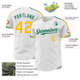 Custom White Gold-Kelly Green Raglan Line Gradient Stripe Authentic Baseball Jersey