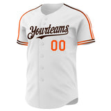 Custom White Orange-Brown Raglan Line Gradient Stripe Authentic Baseball Jersey
