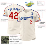 Custom Cream Red-Royal Raglan Line Gradient Stripe Authentic Baseball Jersey