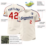 Custom Cream Red-Navy Raglan Line Gradient Stripe Authentic Baseball Jersey