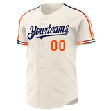 Custom Cream Orange-Navy Raglan Line Gradient Stripe Authentic Baseball Jersey